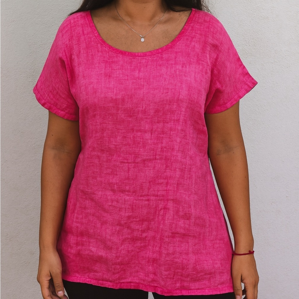 Italian linen  Barbie pink gauzy boho blouse M